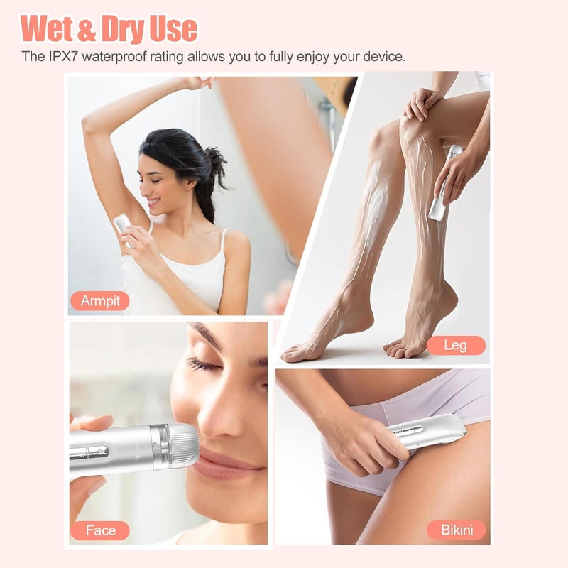 Aedicce Bikini Trimmer for Women 2 in 1, Dual Head Womens Electric Shaver, Electric Razors for Pubic Hair, IPX7 Waterproof Rechargeable Facial Hair Removal for Shaving Underarm Leg Arm Body Face, White - Image 5